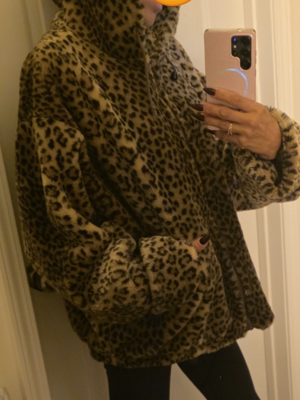 Faux Fur Leopard Print Hooded Coat